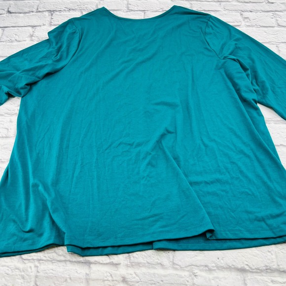 Catherines Womens 2X Green 3/4 Sleeve V Neck Criss Cross Plus Size Top NWT - Picture 9 of 9